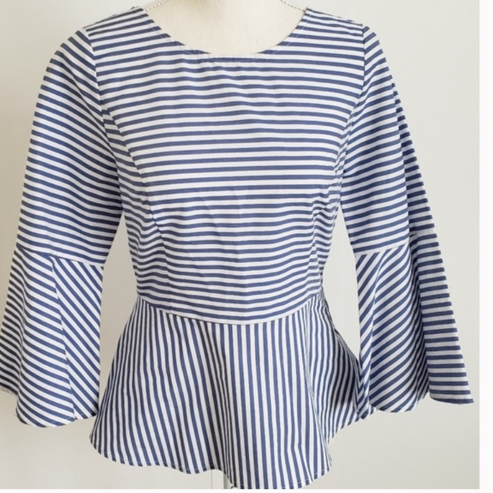 White House Black Market Peplum Striped Top Blouse